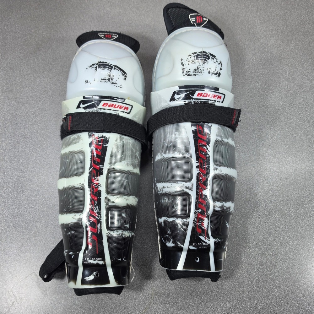 Bauer Shin Guards Youth 12" White Good Supreme Nike Hockey Pads 30.5cm